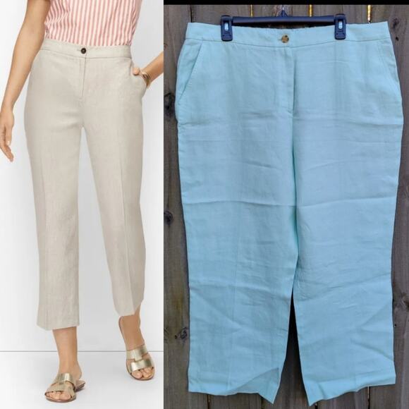 Talbots Linen Demi Boot Pants Cropped Elastic Waist Pants in Mint  size 16 - Picture 1 of 8